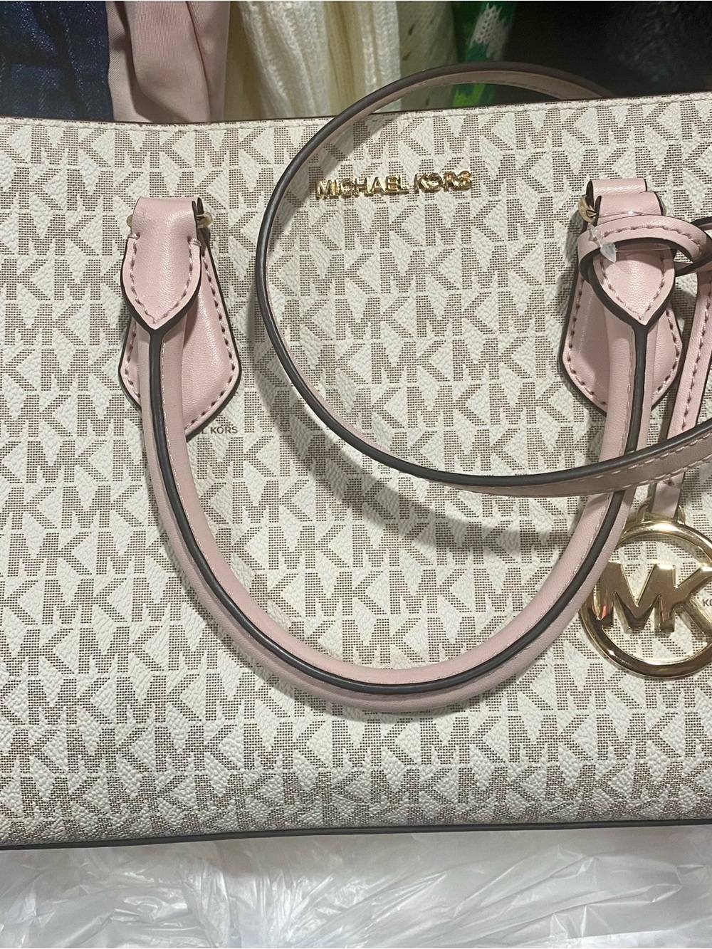 Michael Kors Beige and Pink MK Signature Tote